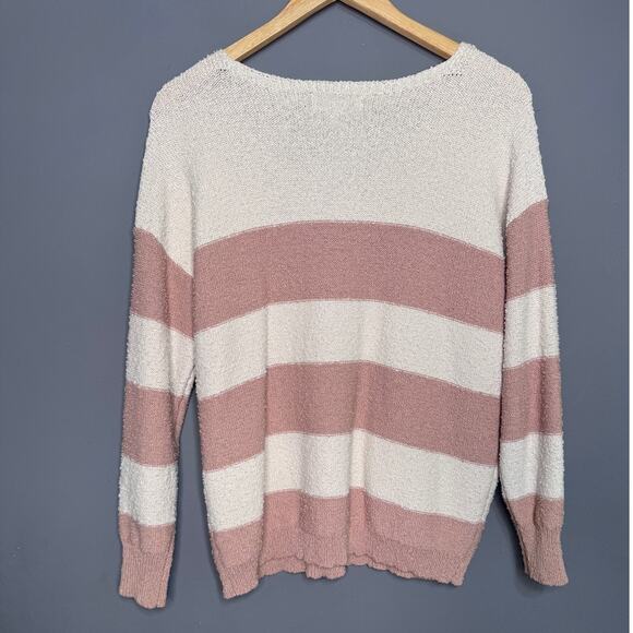 Knox Rose Boho Sweater Pink White Stripe Size: Small - Picture 3 of 5